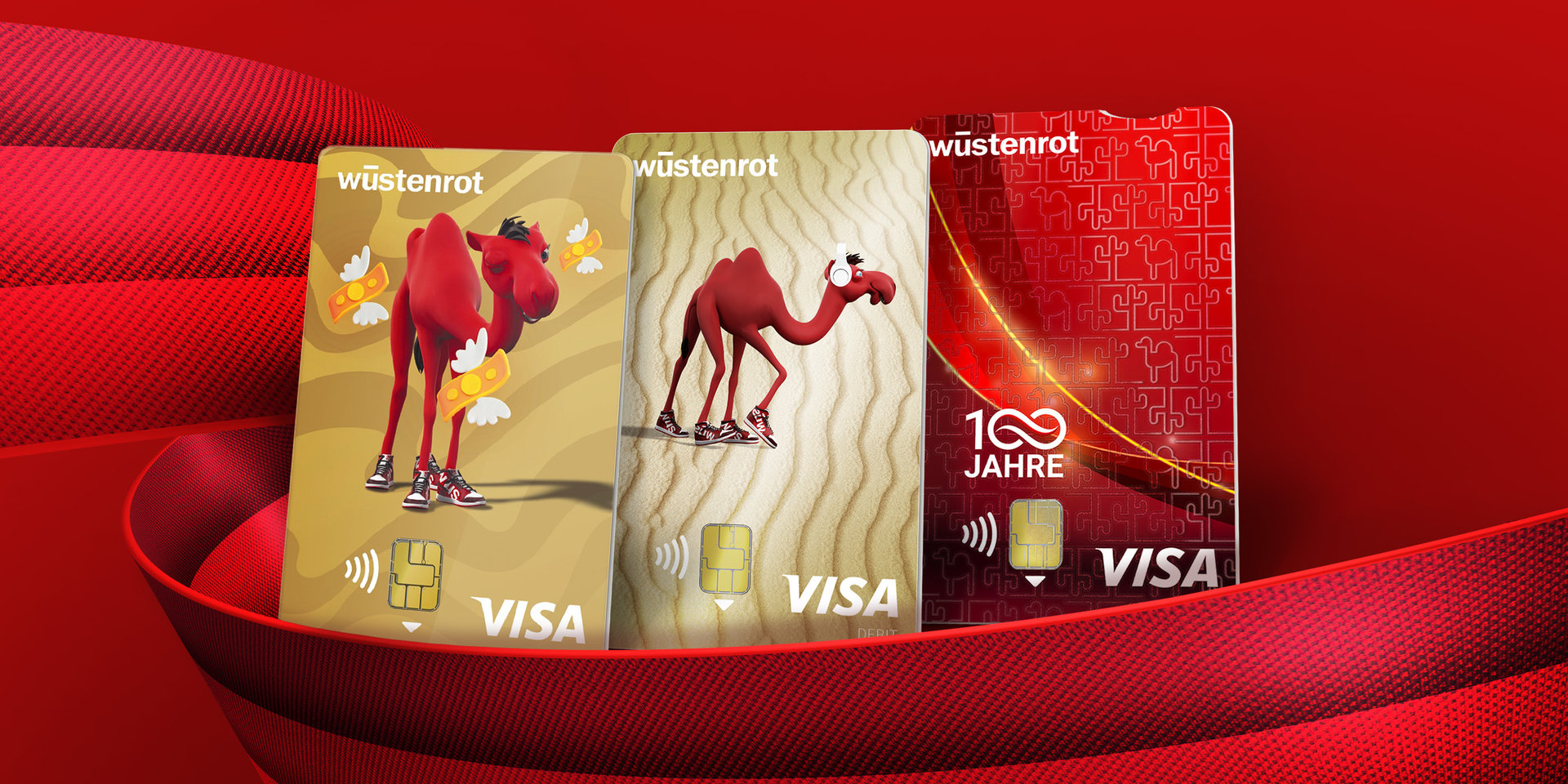 Die 3 Debitkarten von Wüstenrot: für das Kidskonto START, das Jugendkonto FIRST und das Girokonto LIFE. 