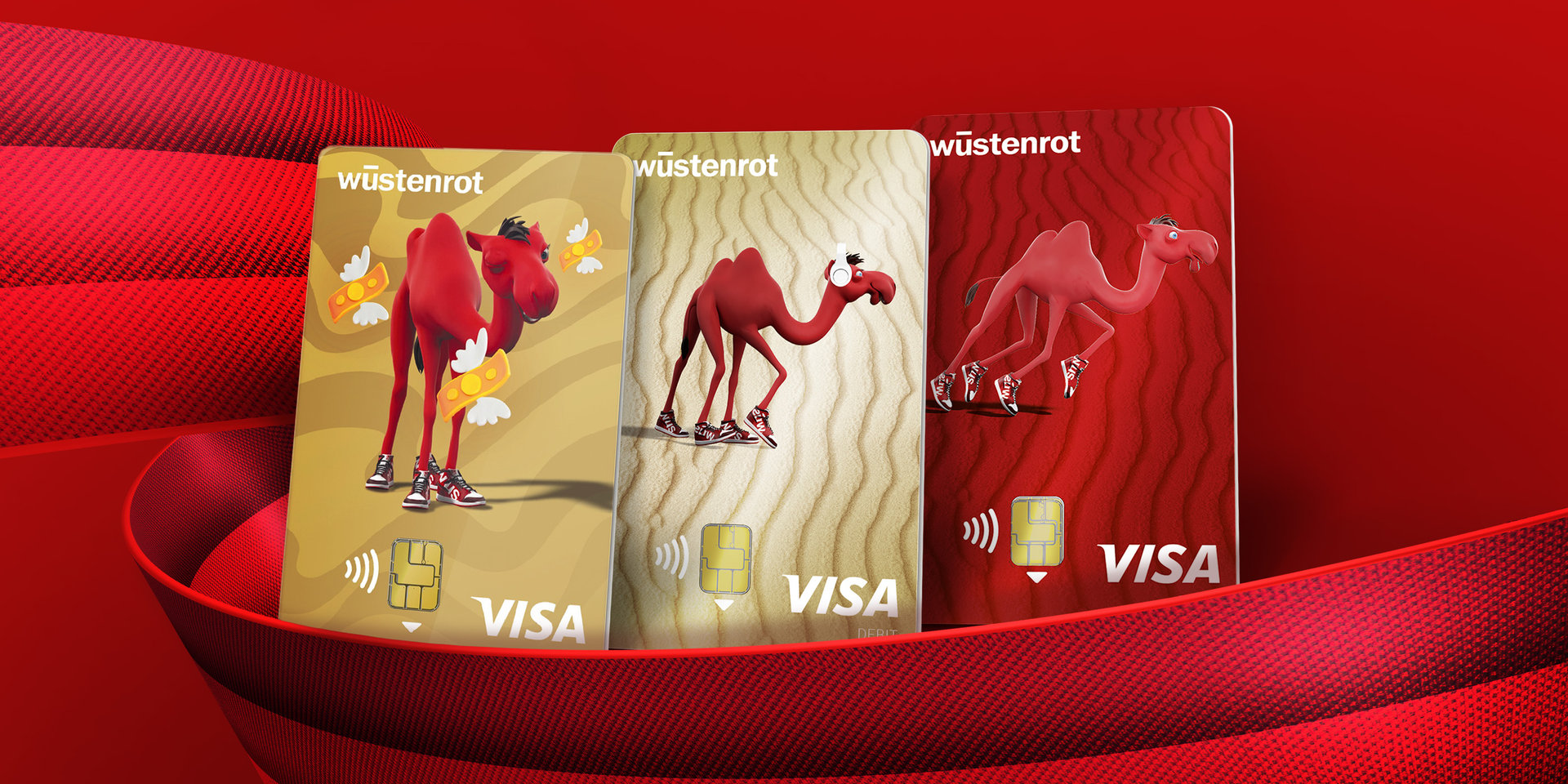 Die 3 Debitkarten von Wüstenrot: für das Kidskonto START, das Jugendkonto FIRST und das Girokonto LIFE. 