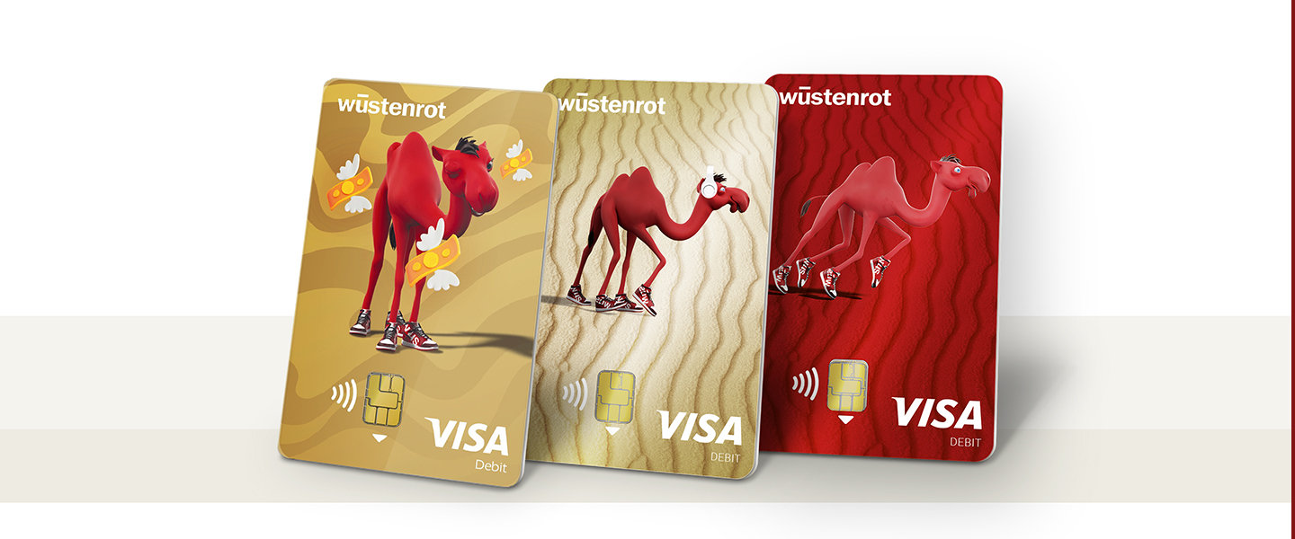 Die 3 Debitkarten für die verschiedenen Girokonten von Wüstenrot.