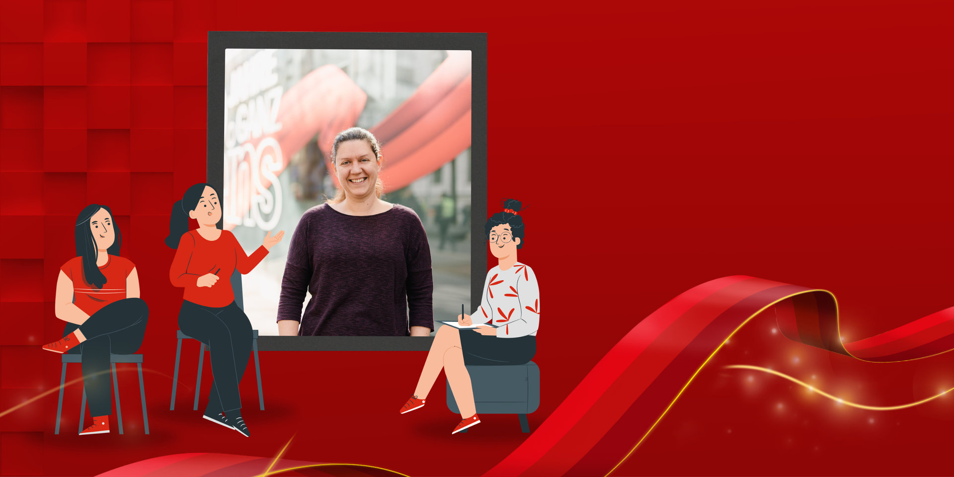 Grafik zur Interviewserie Frauen in Führung: Porträtbild von Anita Brandauer