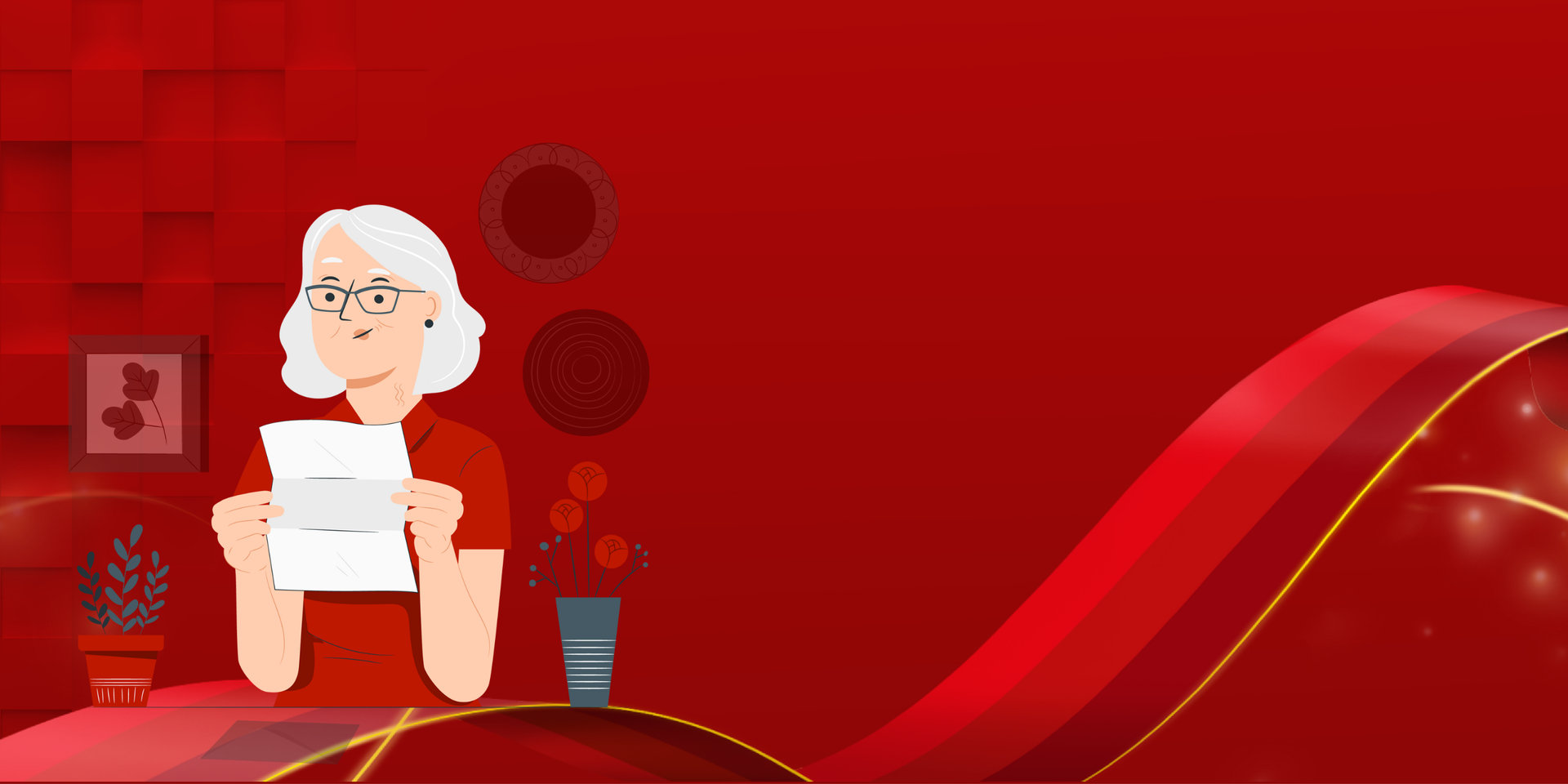 Ältere Frau hält einen Brief in den Händen und liest diesen