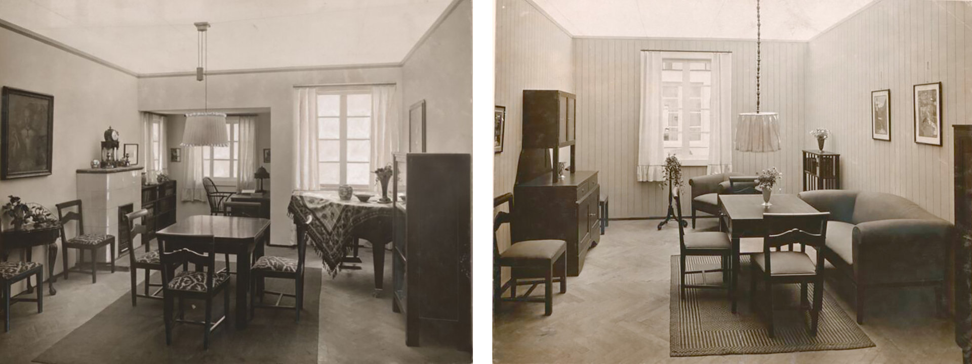 Zwei alte Fotos einer Wohnstube