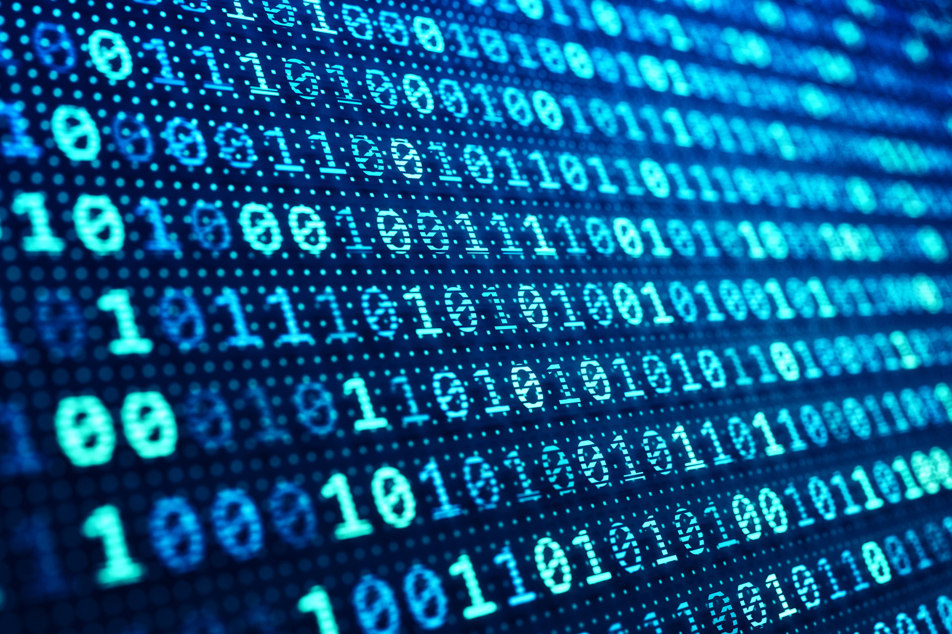 Information technology concept, blue digital data on computer screen