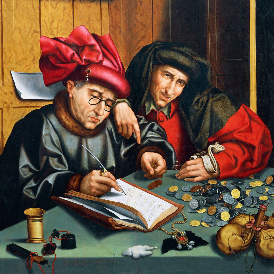 Geldverleiher auf einem Gemälde aus dem 16. Jahrhundert