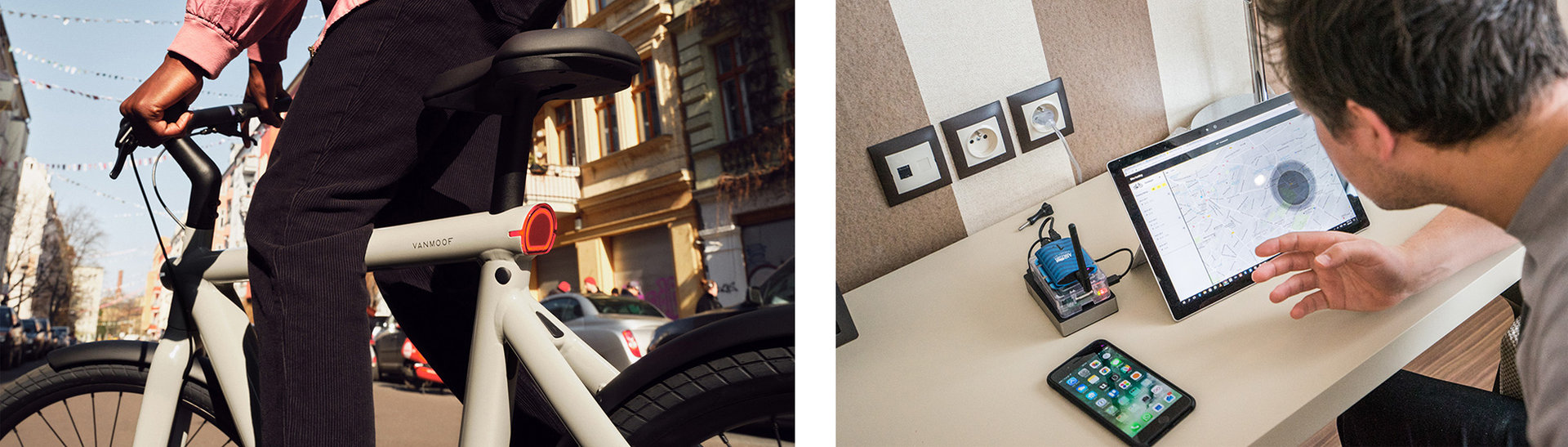 Person auf Van-Moof-Fahrrad, "Bike-Hunter" 