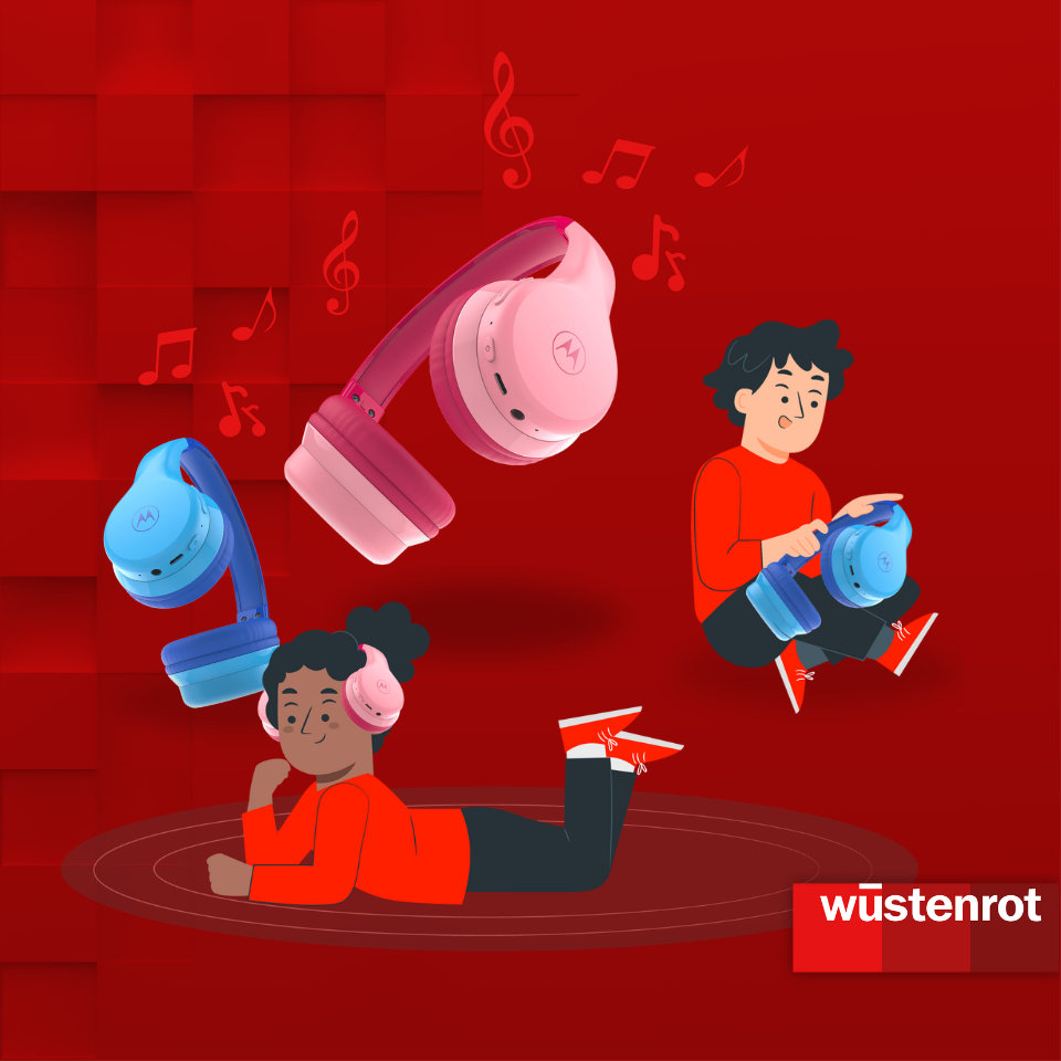 Grafik mit zwei Kindern, die Kopfhörer haben