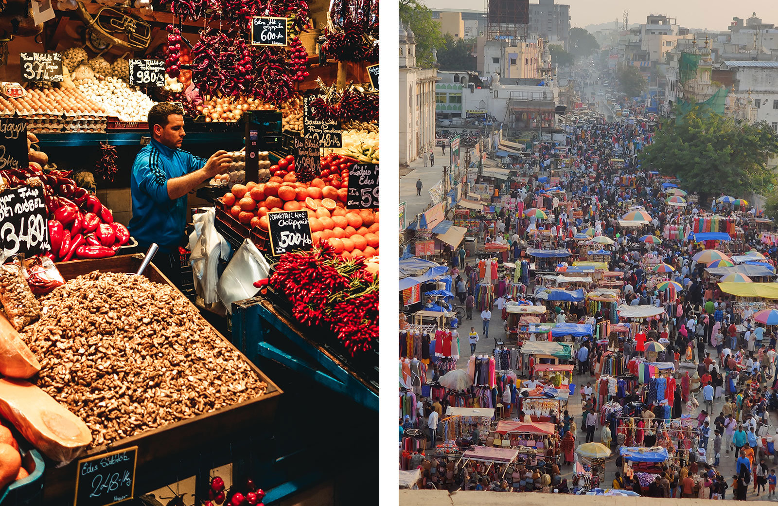 Ohne Geld nicht möglich: Märkte in Budapest und Hyderabad
