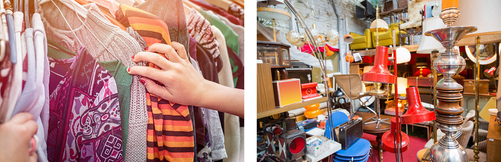 Second Hand Store mit Klamotten und Lampen