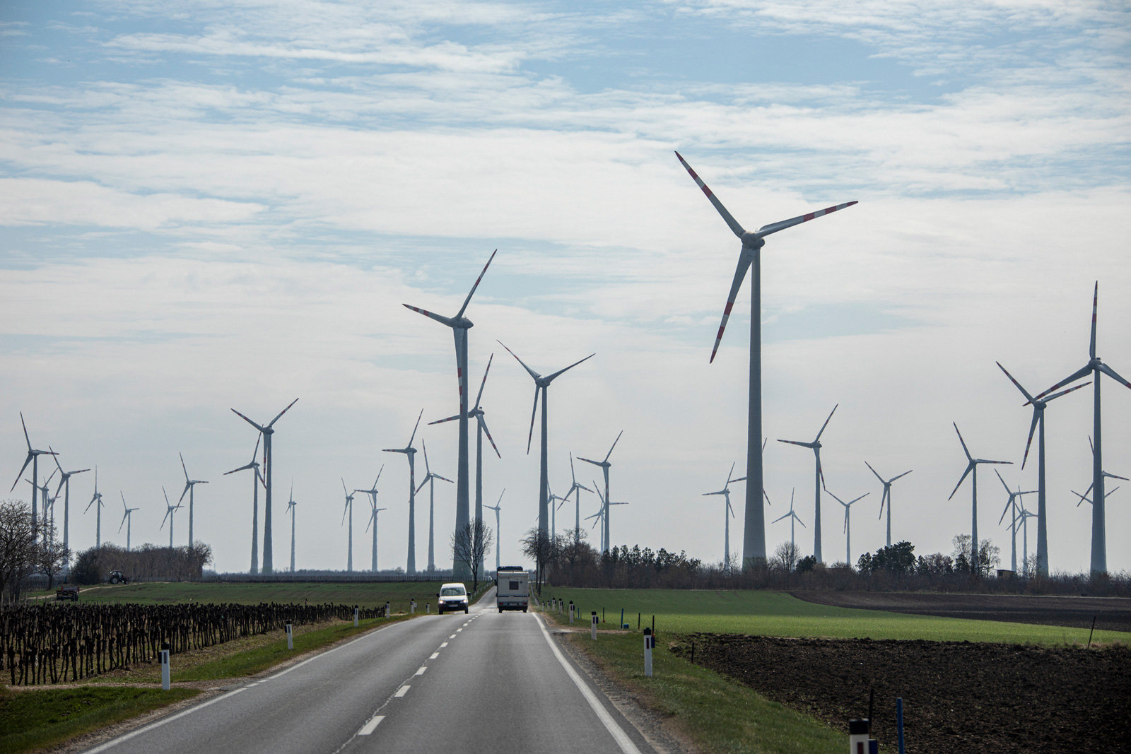 Windräder an einer Straße