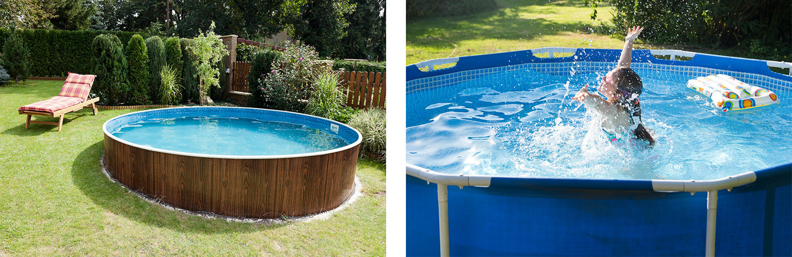 Aufstellpool: Fest installiert (rechts) oder als temporärer Pop-Up-Pool (rechts)