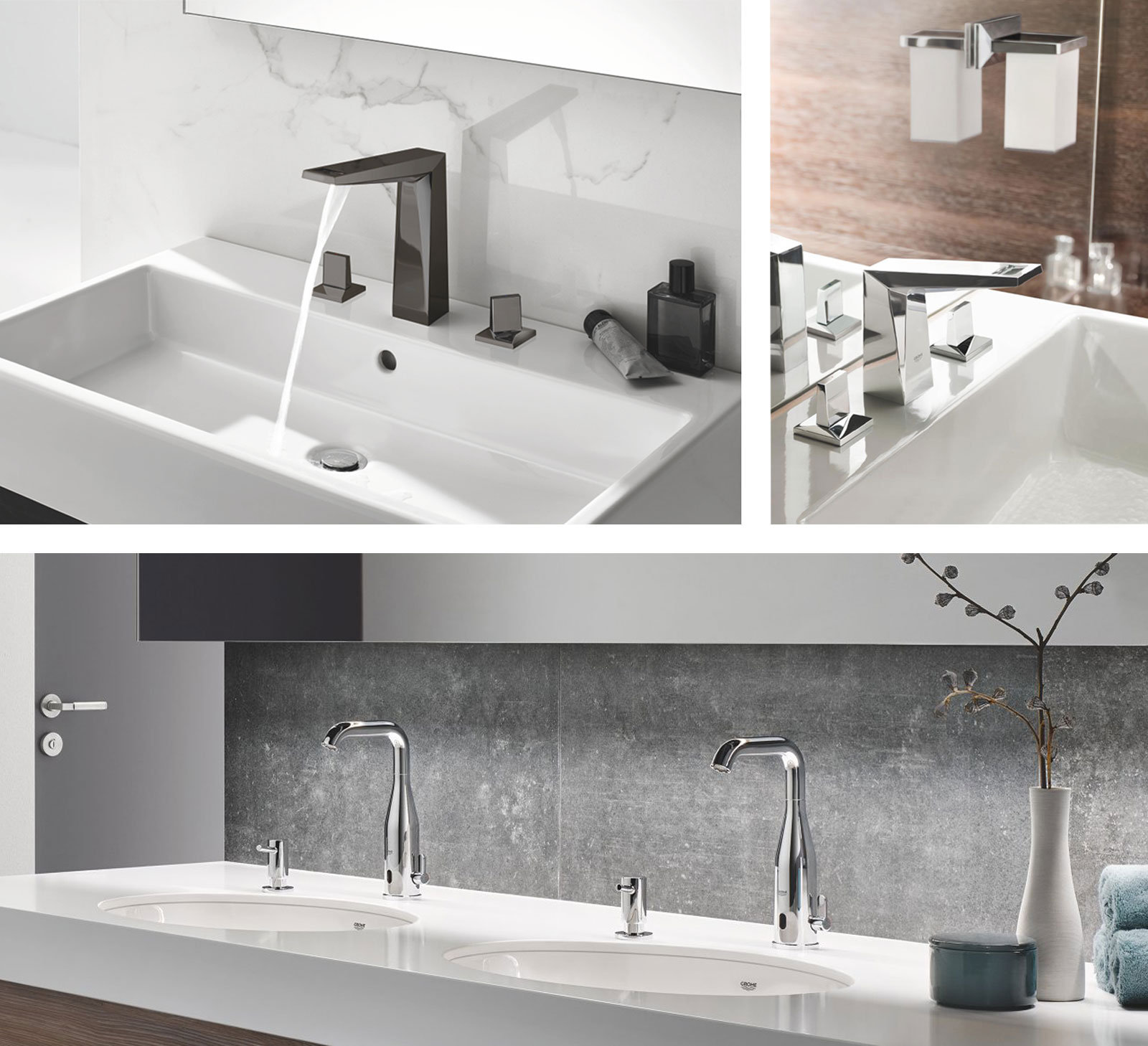 Aktuelle Armaturen von Hans Grohe. Unten: mit Infrarot-Sensor