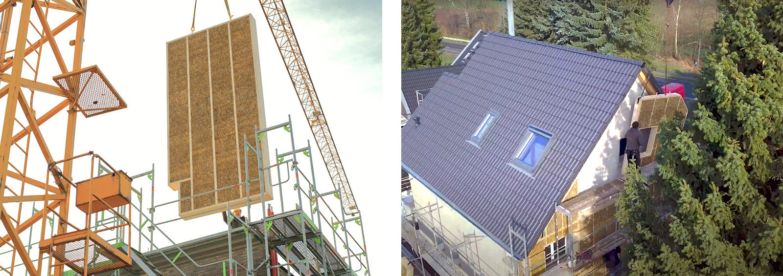 Montage von Holz-Stroh-Modulen der Firma Lorenz