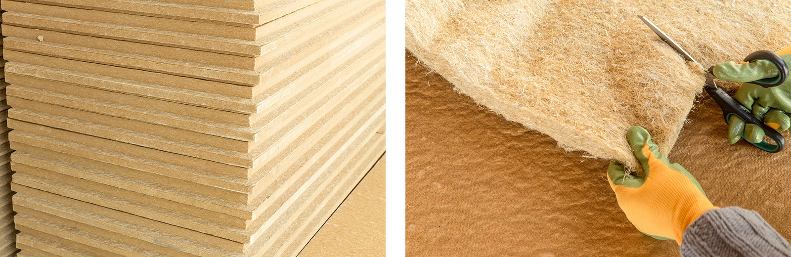 links: Hanffaserplatten, rechts: Matten