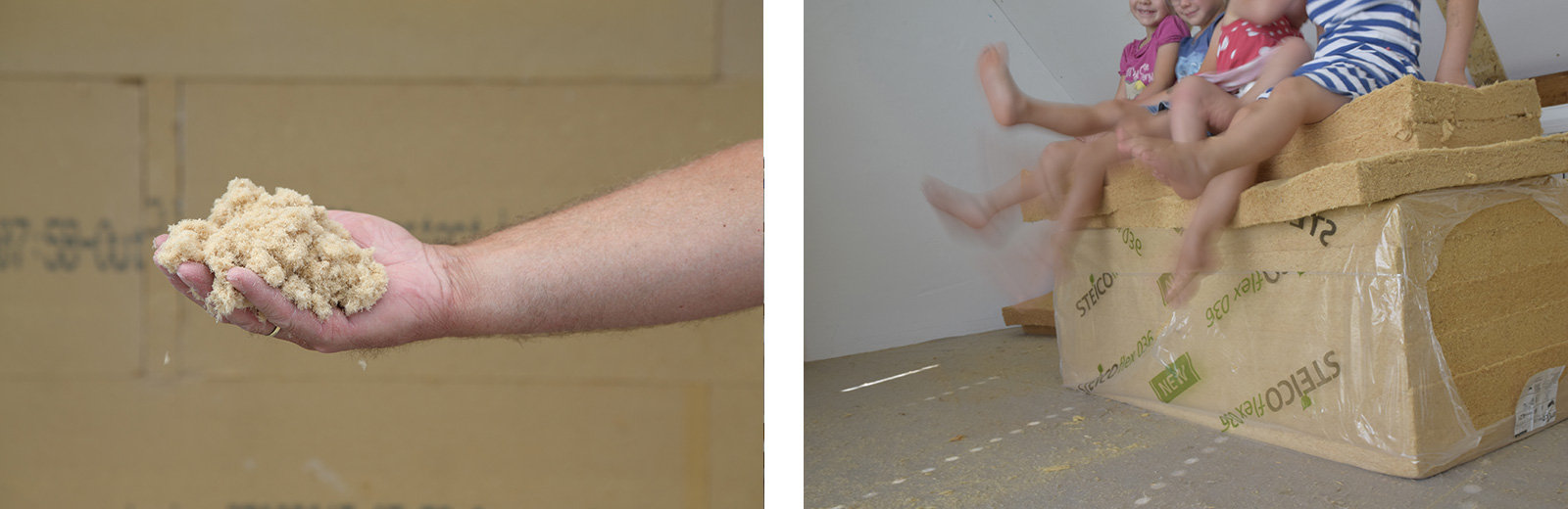 links: Holzfaser, rechts: Holzfaserplatten