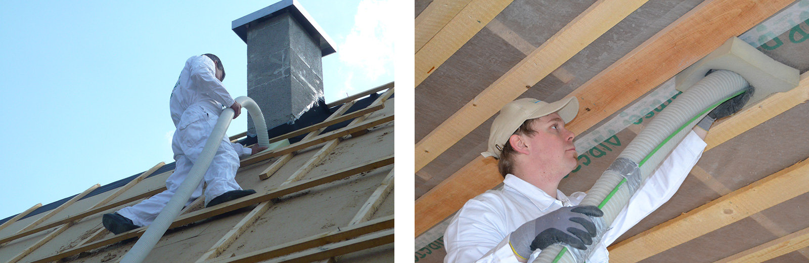 Einblasen von Zellulose von außen und innen