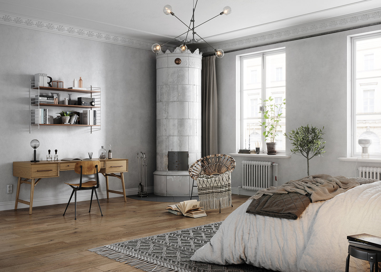 Die Arbeitsecke macht das klassische Schlafzimmer zum multifunktionalen Wohnraum.