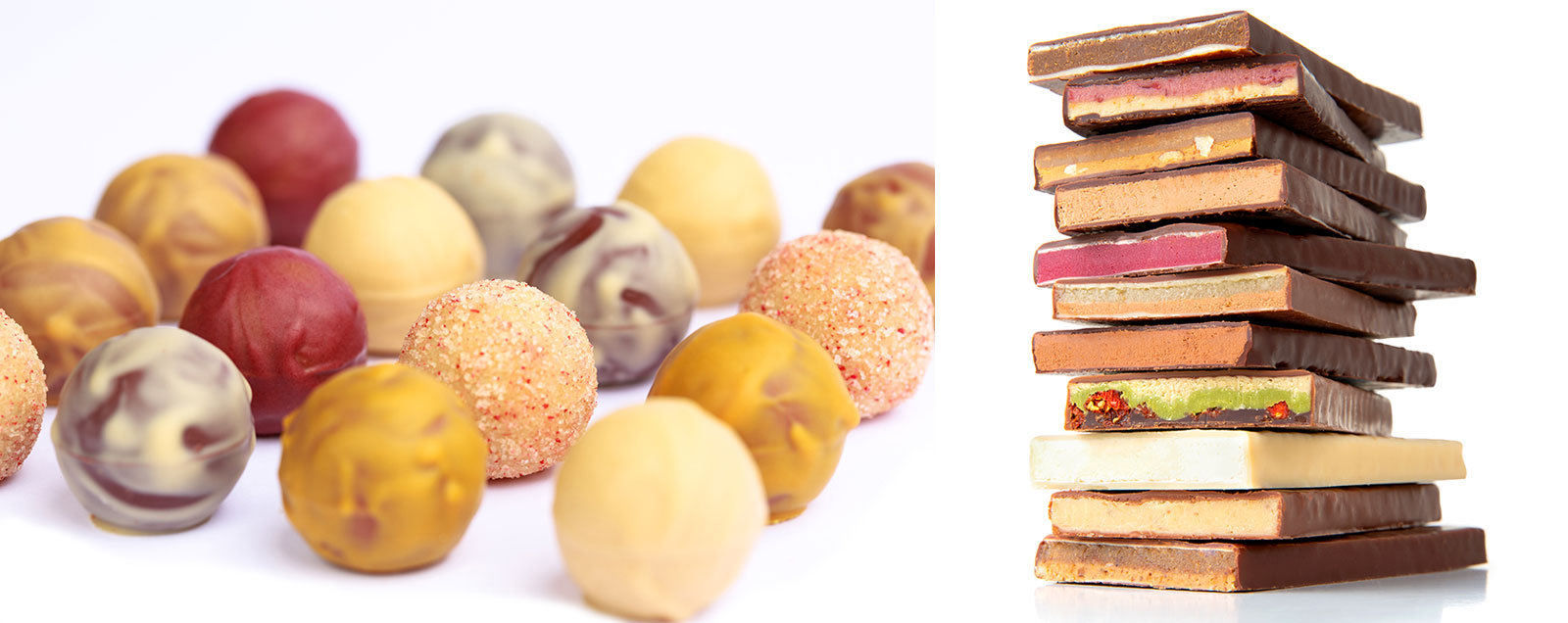 links: Biofekt, rechts: handgeschöpfte Schokolade ©Zotter Schokolade