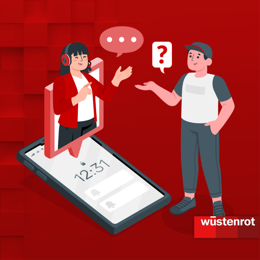 Grafik mit Mitarbeiterin im Callcenter, die eine Frage beantwortet