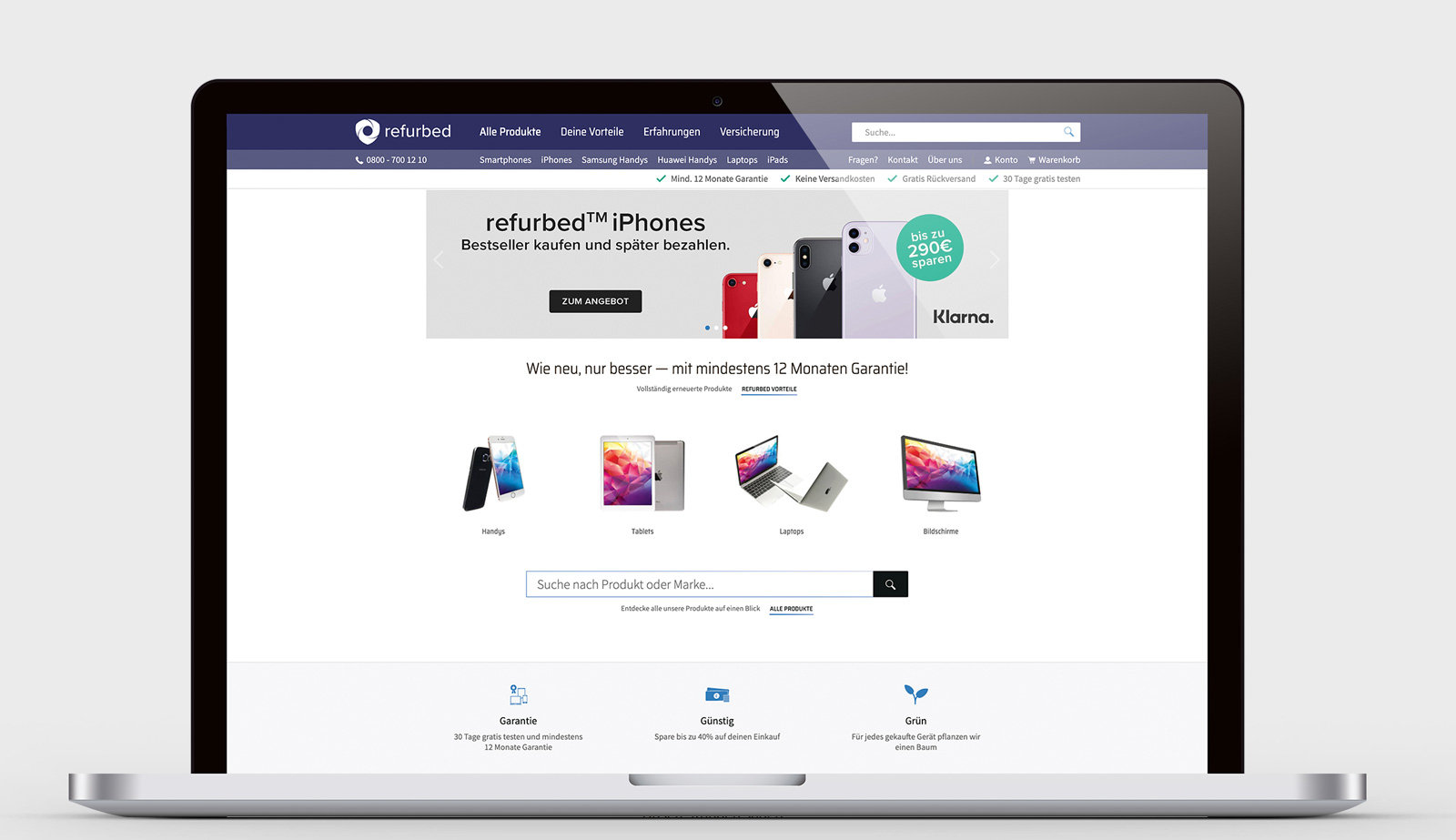 Die Startseite von Refurbed