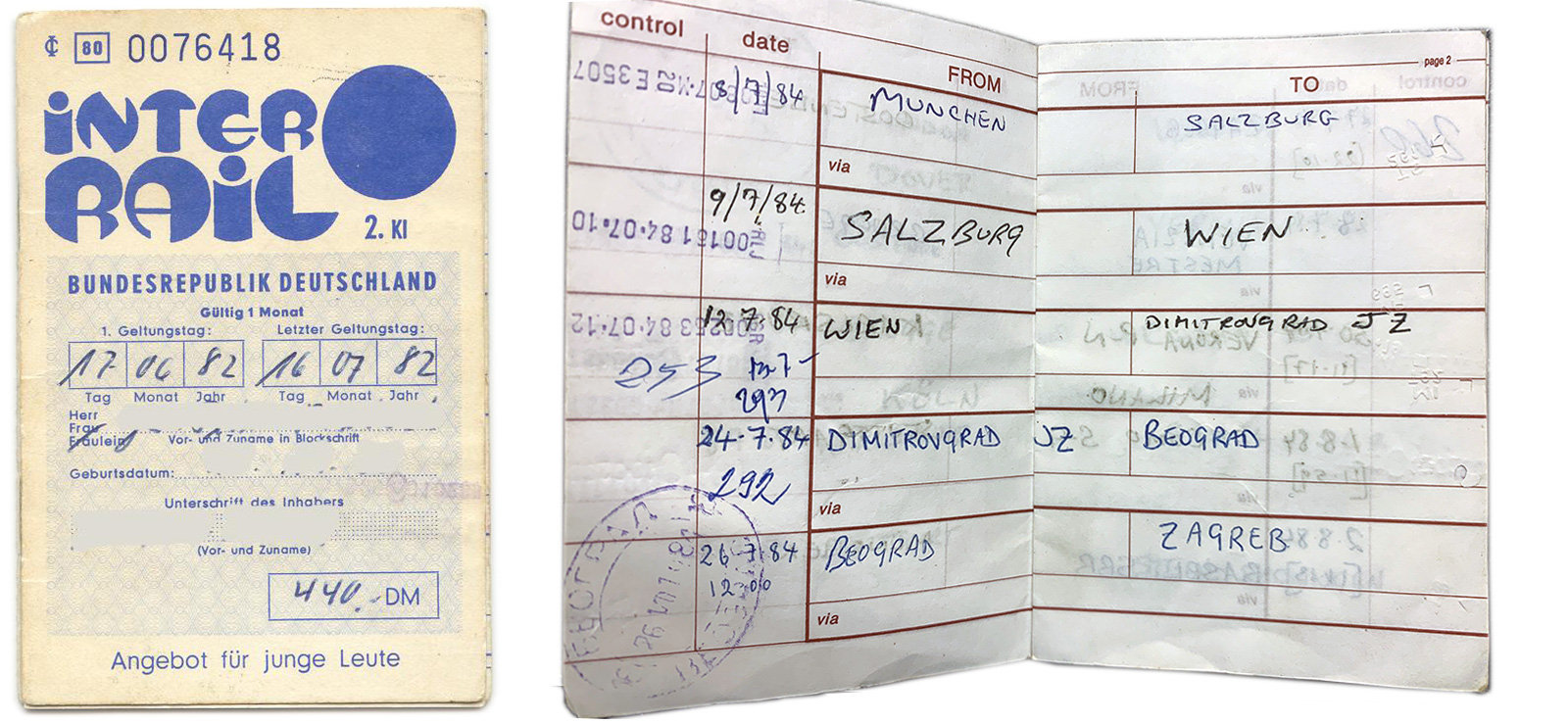 Interrailpass 1982 (links) und 1984 (rechts)