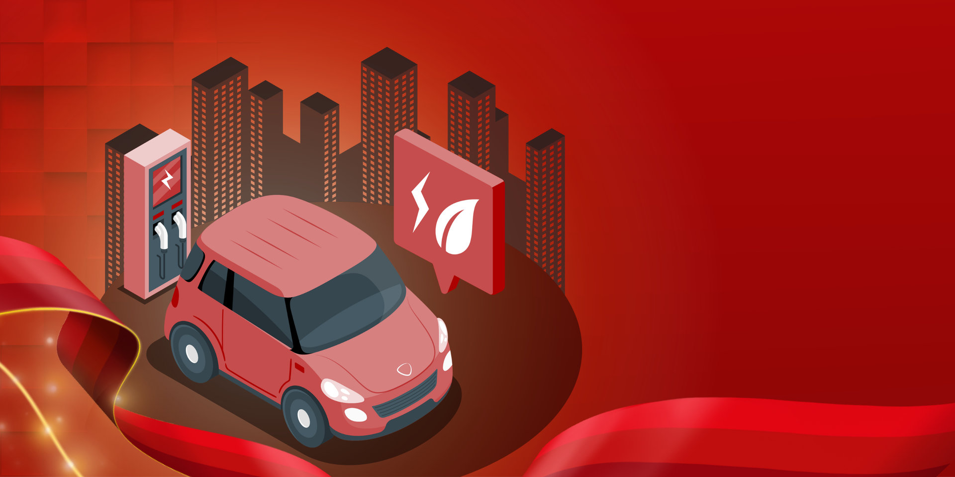 Grafik mit E-Auto, das an einer Ladesäule steht