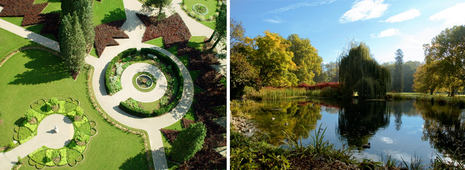 Luftaufnahme der Planetengarten sowie der Gartenanlage beim Schloss Eggenberg