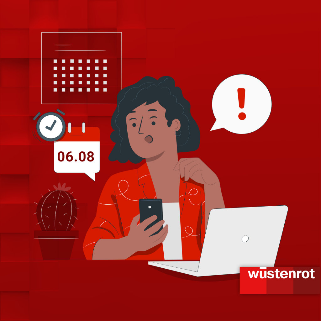 frau vor kalender mit entsetzem gesichtsausdruck