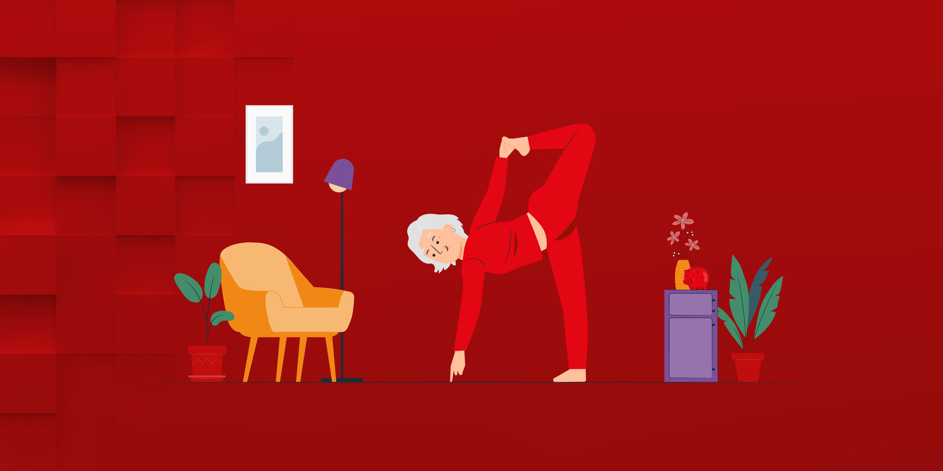 Illustration Frau macht Yoga im Wohnzimmer